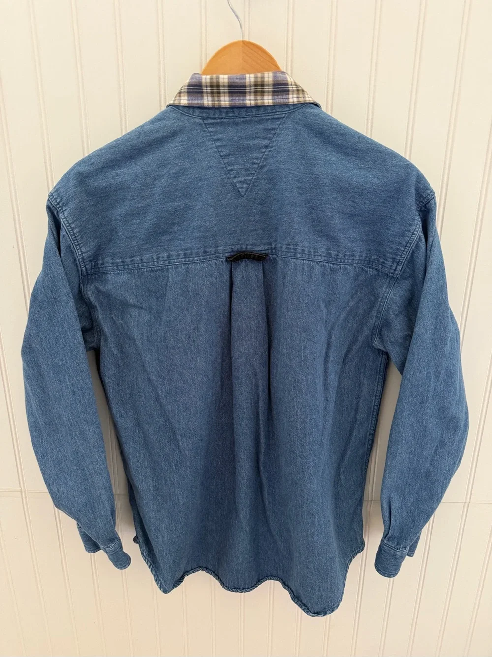 Vintage/90’s Preston&York Denim Button-Up Shirt Corduroy Pockets & Plaid Collar - Picture 4 of 4